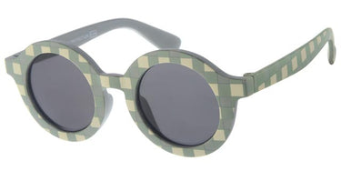 Round sunglasses for children 5-8 years - Matte Green Grid